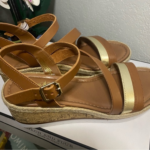 EUC/LIKE NEW Coach and Four Banno Cork Wedge Sandals in Luggage/Gold - Size 7 - Picture 6 of 11